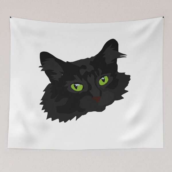 Item preview, Fluffy Black cat with bright green eyes  designed and sold by LeahcarsArt.