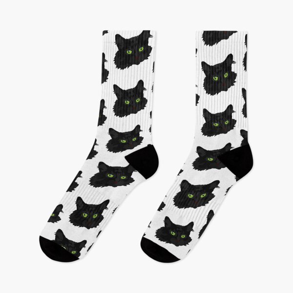 Item preview, Fluffy Black cat with bright green eyes  designed and sold by LeahcarsArt.