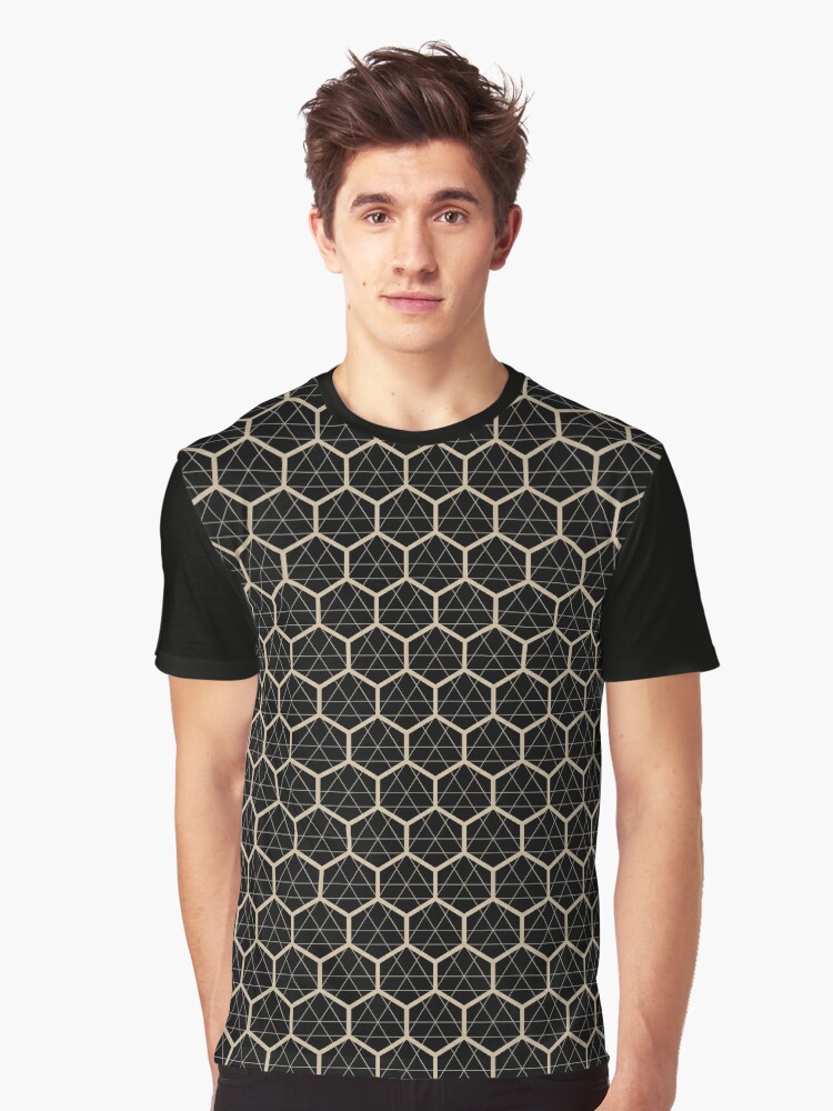 Hexagon Geometric Pattern Futuristic Design in Black and Tan | Graphic  T-Shirt