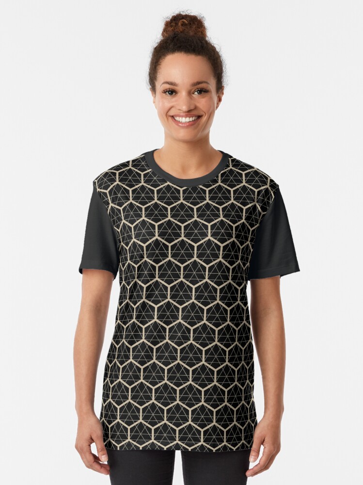 Hexagon Geometric Pattern Futuristic Design in Black and Tan | Graphic  T-Shirt