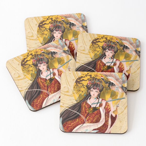 Item preview, Japanese Crane With Flute Girl Anime and Golden Moons designed and sold by gani-75.