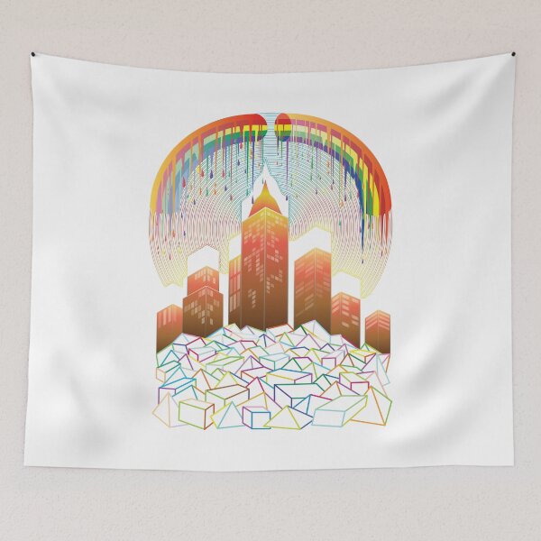 Item preview, skyscraper in a bustling city decorated with melting rainbows and the atmosphere of the surrounding buildings designed and sold by Tepystore.