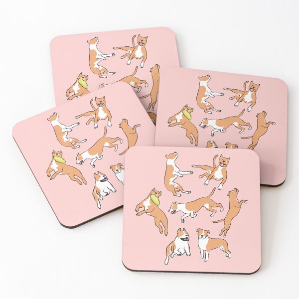 Item preview, Playing Red American Staffordshire Terrier Pit Bull - Pink Background designed and sold by Lulupainting.