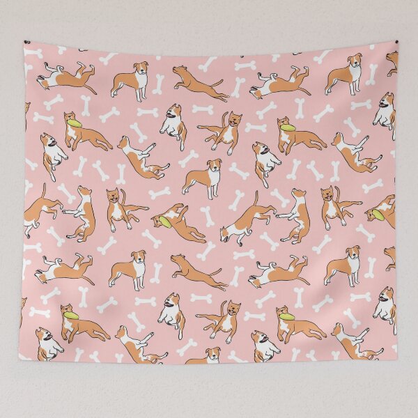 Item preview, Playing Red American Staffordshire Terrier Pit Bull - Pink Background designed and sold by Lulupainting.
