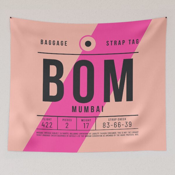 Aperçu de l'œuvre Étiquette de bagage E - BOM Mumbai Inde créée et vendue par VoodooCircus.