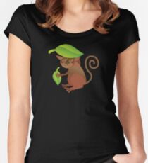 A TARSIER wild animal of the Phillipines hiding under leaves Fitted Scoop T-Shirt