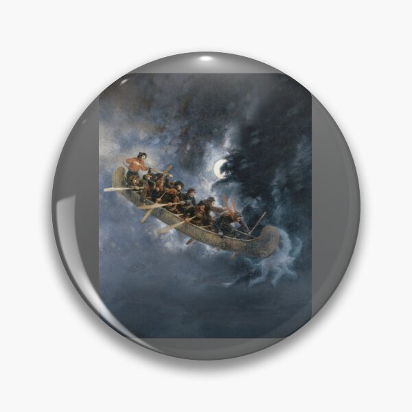 Item preview, La Chasse-galerie The Bewitched Canoe The Flying Canoe French-Canadian Quebec legend painting by Hen designed and sold by ElsaHoeger.