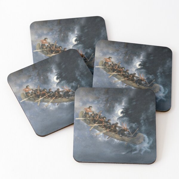 Item preview, La Chasse-galerie The Bewitched Canoe The Flying Canoe French-Canadian Quebec legend painting by Hen designed and sold by ElsaHoeger.