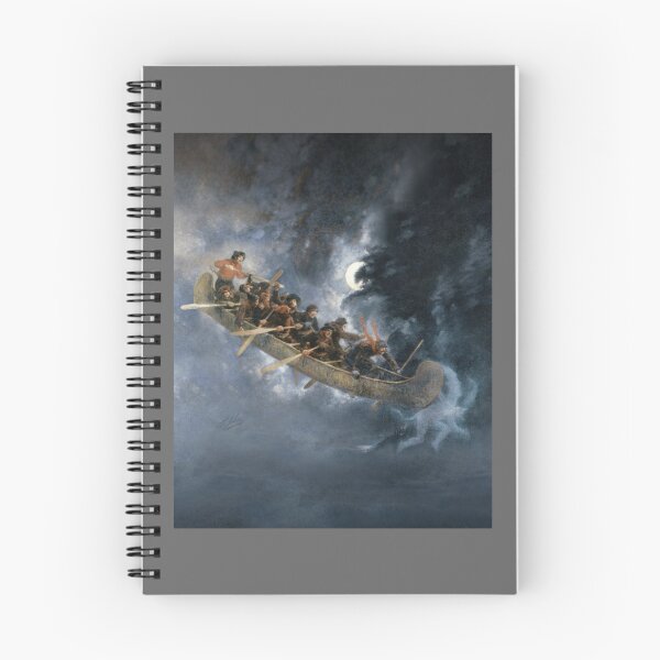 Item preview, La Chasse-galerie The Bewitched Canoe The Flying Canoe French-Canadian Quebec legend painting by Hen designed and sold by ElsaHoeger.