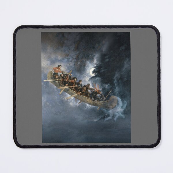Item preview, La Chasse-galerie The Bewitched Canoe The Flying Canoe French-Canadian Quebec legend painting by Hen designed and sold by ElsaHoeger.