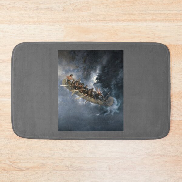 Item preview, La Chasse-galerie The Bewitched Canoe The Flying Canoe French-Canadian Quebec legend painting by Hen designed and sold by ElsaHoeger.