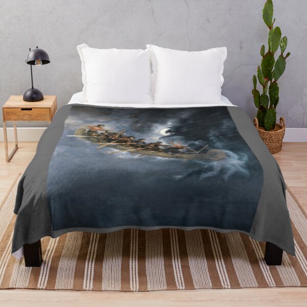Item preview, La Chasse-galerie The Bewitched Canoe The Flying Canoe French-Canadian Quebec legend painting by Hen designed and sold by ElsaHoeger.