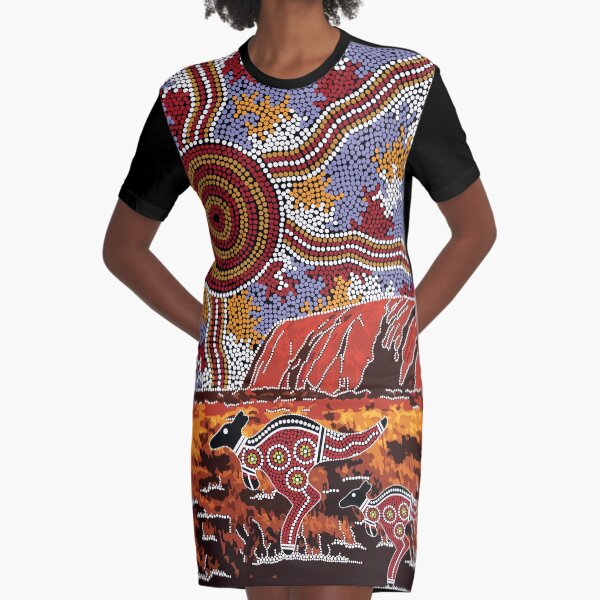 Authentic Aboriginal Art - Uluru | Ayers Rock Graphic T-Shirt Dress