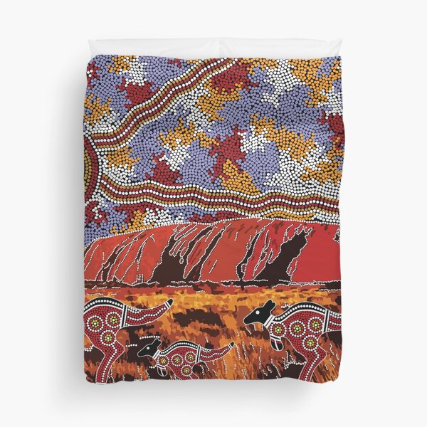 Authentic Aboriginal Art - Uluru | Ayers Rock Duvet Cover
