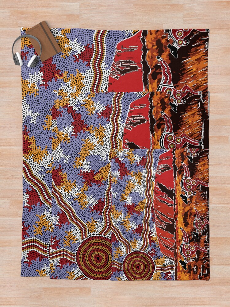"Authentic Aboriginal Art Uluru Ayers Rock" Throw Blanket for Sale by HogarthArts Redbubble