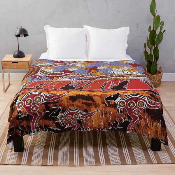Authentic Aboriginal Art - Uluru | Ayers Rock Throw Blanket