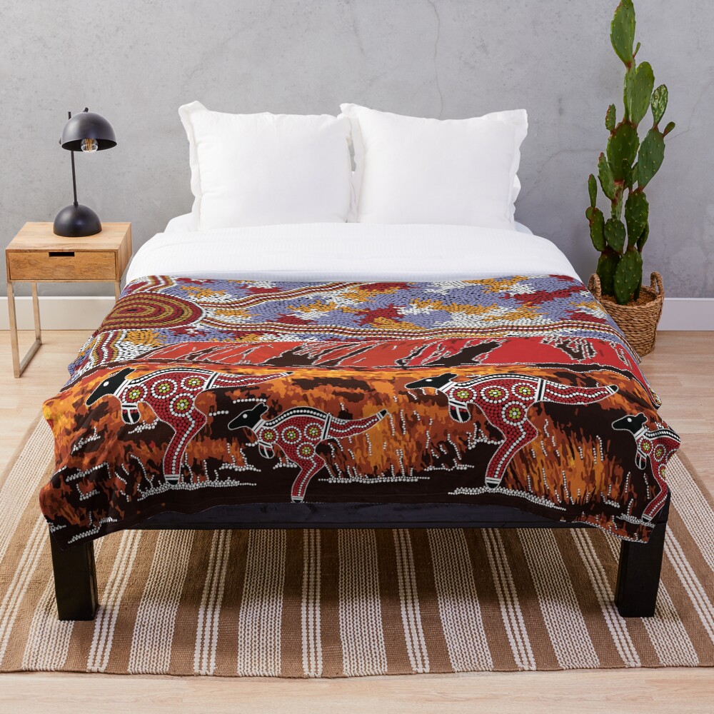"Authentic Aboriginal Art Uluru Ayers Rock" Throw Blanket for Sale by HogarthArts Redbubble