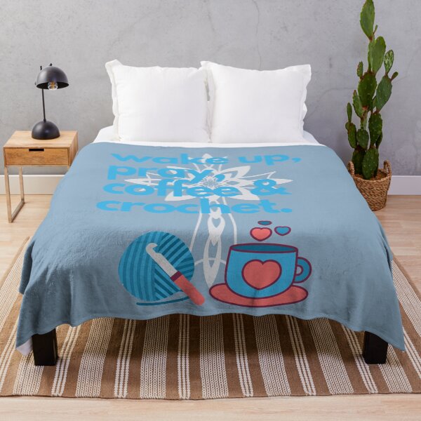 Item preview, Wake up, Pray, Coffee and Crochet in Light Blue designed and sold by CulverCrafts.