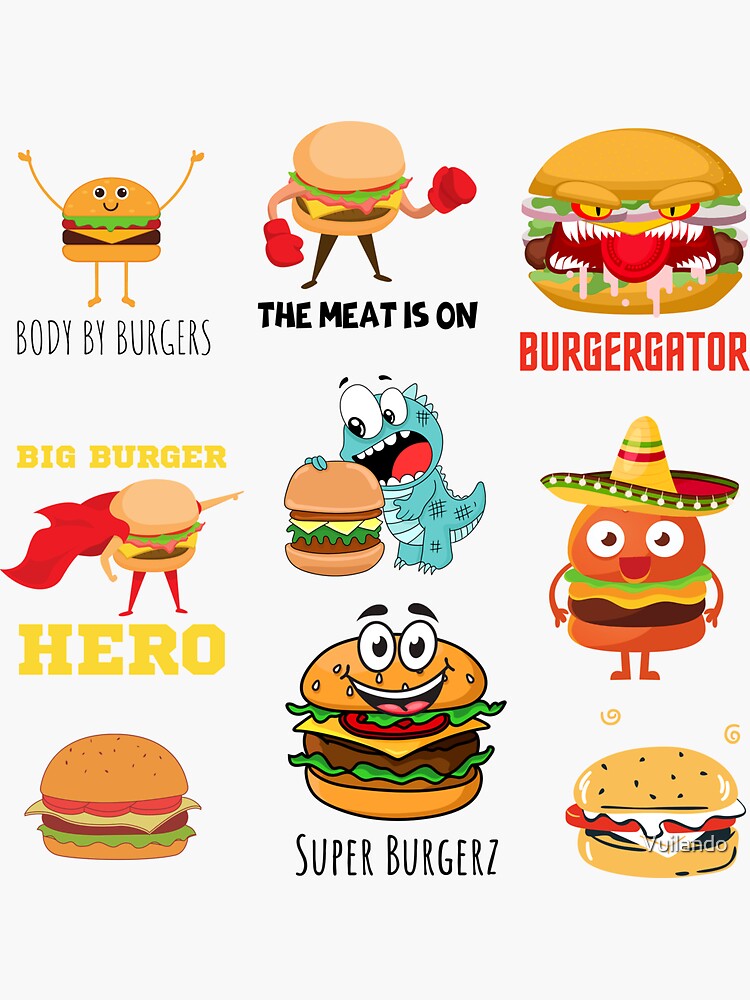 "Burger Puns Sticker Pack Burger Puns Funny Burger Puns Hamburger