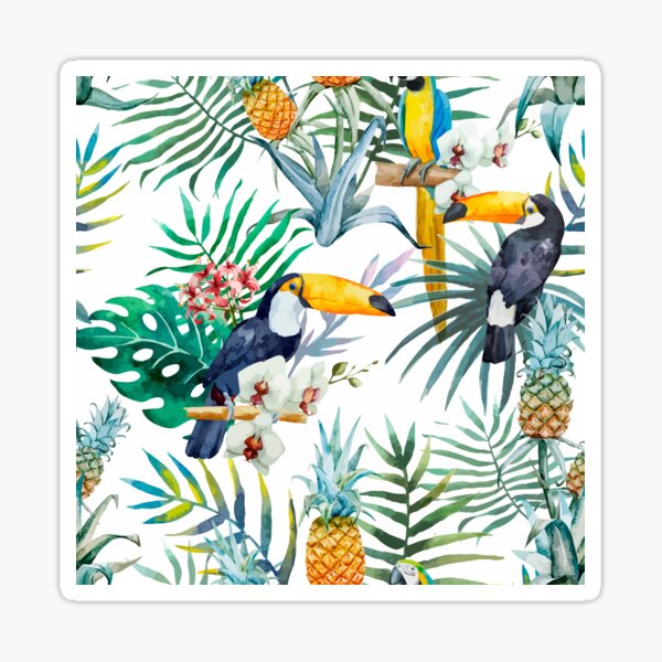 Tropical summer Pineapple Parrot Bird watercolor Sticker