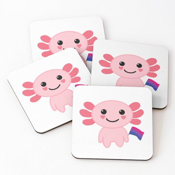 Item preview, Cute pink axolotl holding bisexual pride flag designed and sold by Holly-berry-art.