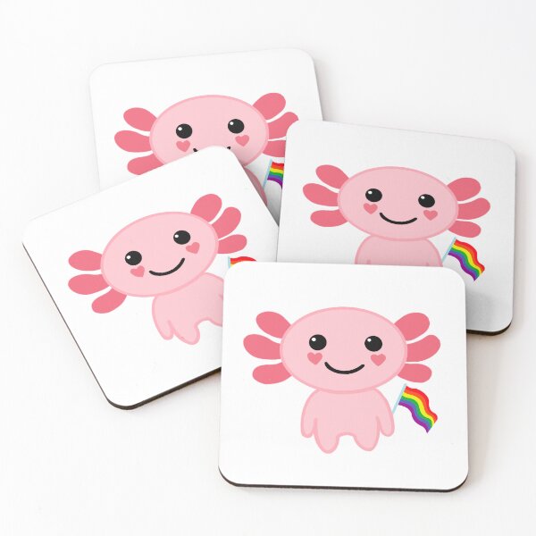 Item preview, Cute pink axolotl holding LGBT pride flag designed and sold by Holly-berry-art.