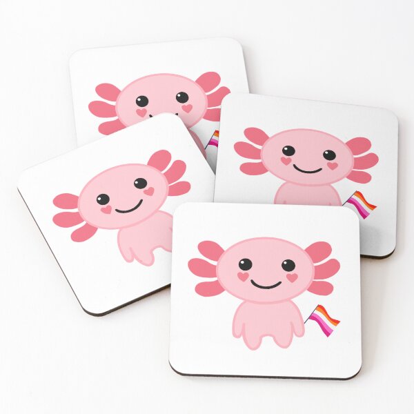 Item preview, Cute pink axolotl holding Lesbian pride flag designed and sold by Holly-berry-art.