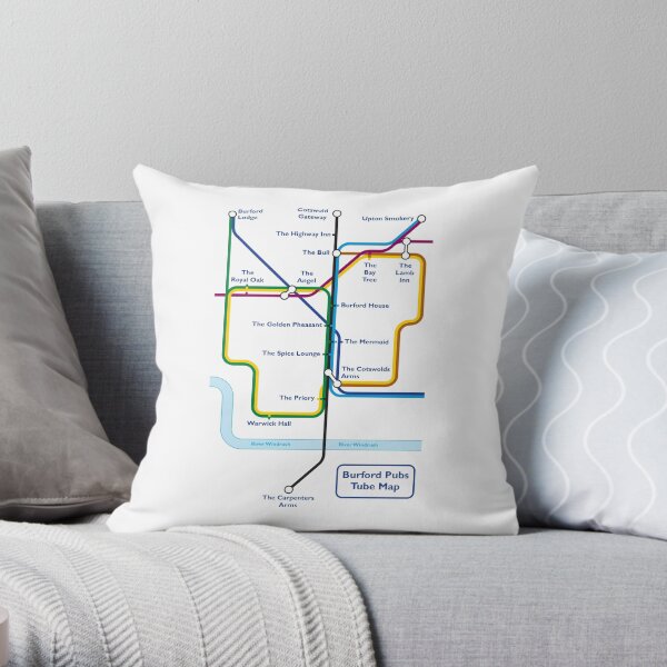Burford Pubs Tube Map Throw Pillow