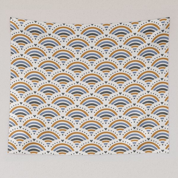 Item preview, boho heart scallop - ochre, steel blue and charcoal designed and sold by Chelsea Jay.