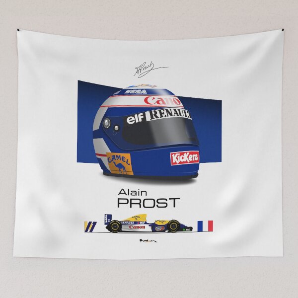 Artikelvorschau, Alain Prost 1993 - Helmet and car Print entworfen und verkauft von JageOwen.