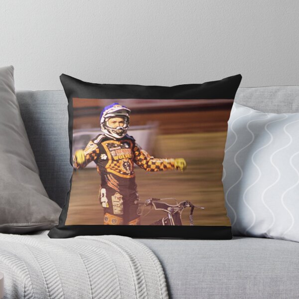 Tai Woffinden standing on bike Throw Pillow