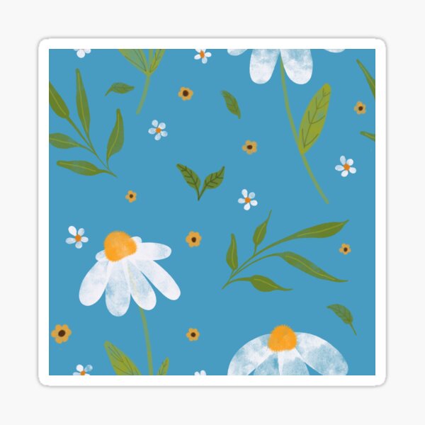 "White Droopy Daisy Watercolour Flower Pattern (Blue)" Sticker for Sale