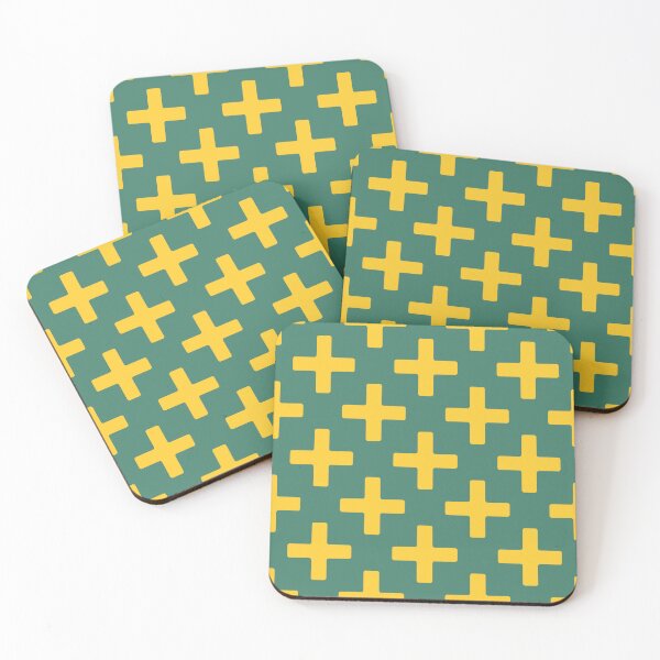Item preview, Energizing teal green and citrus yellow 80s style decor, plus cross minimalist block pattern designed and sold by FrancesPoff.