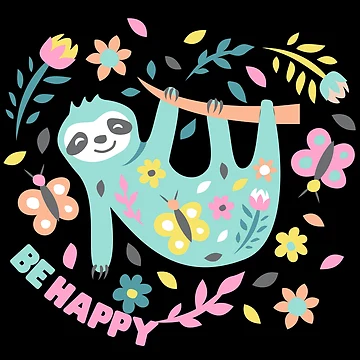 Vorschaubild zum Design Be Happy Pastel Sloth Design on Black von CreativNode