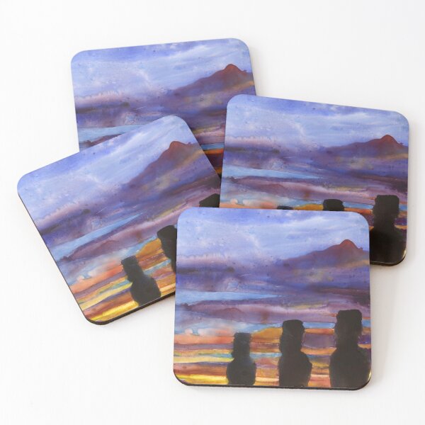 Item preview, Watercolor painting of enigmatic moai statues on Easter Island, Chile.   designed and sold by rfoxphoto.