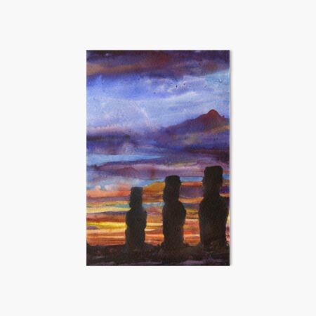 Fine art watercolor painting Moais Chile Moai statues on Easter Island print 