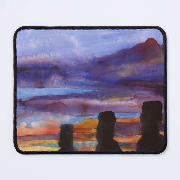Item preview, Watercolor painting of enigmatic moai statues on Easter Island, Chile. designed and sold by rfoxphoto.