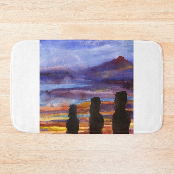 Item preview, Watercolor painting of enigmatic moai statues on Easter Island, Chile. designed and sold by rfoxphoto.
