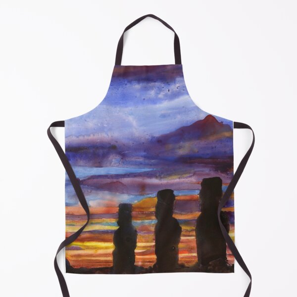 Item preview, Watercolor painting of enigmatic moai statues on Easter Island, Chile.   designed and sold by rfoxphoto.