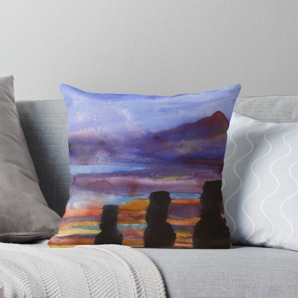Item preview, Watercolor painting of enigmatic moai statues on Easter Island, Chile. designed and sold by rfoxphoto.