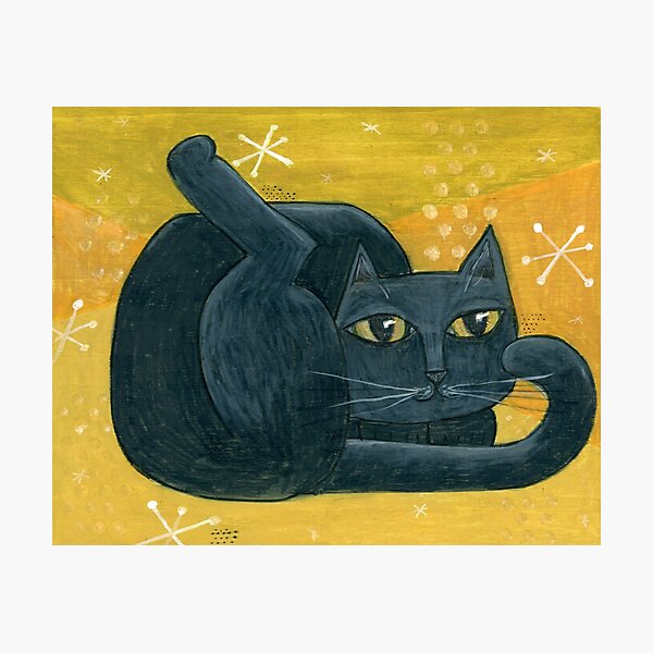 Mid-Century Modern Black Cat on Mustard Background Photographic Print