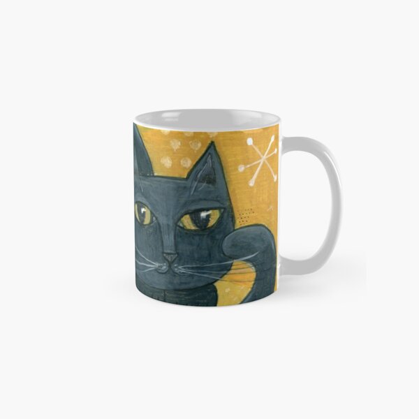 Mid-Century Modern Black Cat on Mustard Background Classic Mug
