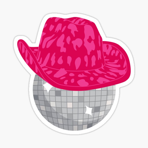 Disco Ball with a Pink Cowboy Hat Sticker for Sale by groovyfolk