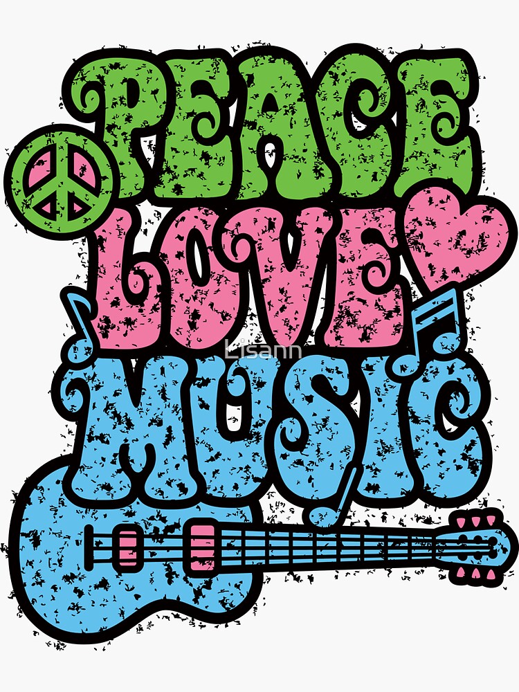 Peace Love Music Distressed Sticker for Sale by Lisann