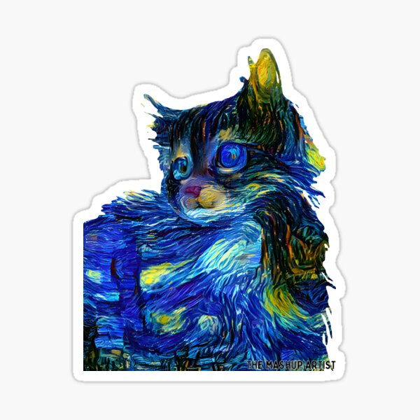 Starry Night Kitten Mashup - Original Art Piece Sticker