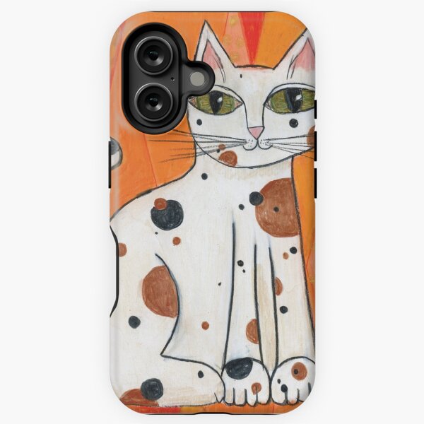 Mid-Century Modern Calico Cat on Orange Background iPhone Tough Case