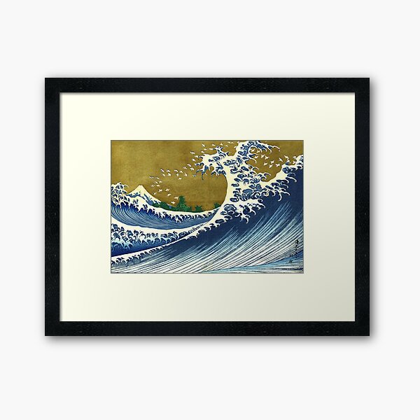 HOKUSAI. A Coloured Version Of, The Big Wave, Japan, Japanese. Framed Art Print