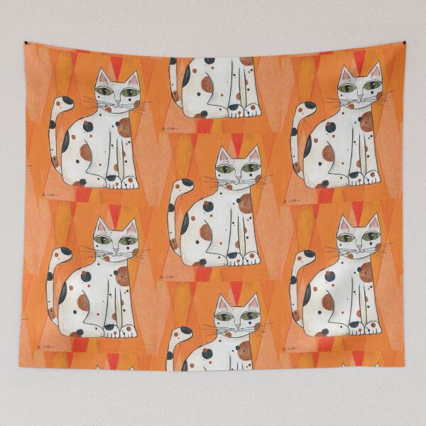 Item preview, Mid-Century Modern Calico Cat on Orange Background designed and sold by chromaddict.