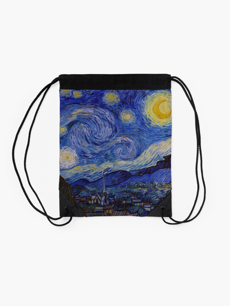 Alternate view of The Starry Night by Vincent van Gogh (1889) Drawstring Bag