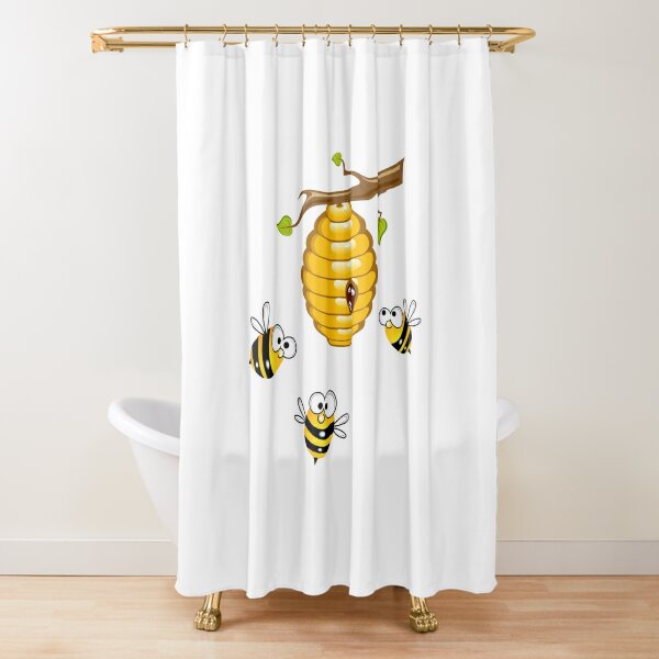 Honey Bear Shower Curtain Made in USA Great Decoration Gift for Bathroom Bathroom Humor Fabric Shower Curtain Makng Honey Bee Shower Curtain Cute Funny Bee Artwork 